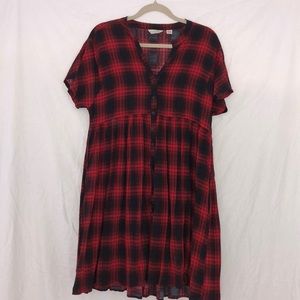 Red and black plaid babydoll dress